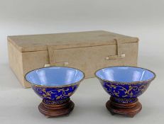 PAIR CHINESE ENAMEL WINE CUPS, Qianlong, painted outside in gilt with scrolling lotus tendrils,