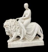 VICTORIAN MINTON PARIAN WARE FIGURE GROUP 'Una and the Lion', designed by John Bell (1812-1895),