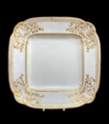 NANTGARW PORCELAIN SQUARE DISH circa 1817-1820, moulding of c-scrolls, tied ribbons and trailing