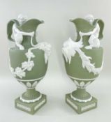 PAIR LIMITED EDITION WEDGWOOD 'MASTERPIECE' SAGE JASPER WINE & WATER EWERS, no. 16 of 25,