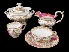 19TH CENTURY MINTON CERAMICS comprising sucrier and cover, circular with twin handles, decorated