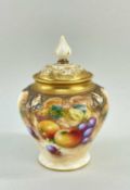 ROYAL WORCESTER BONE CHINA POT POURRI JAR & COVER, hand-painted with a still life of fruit on a