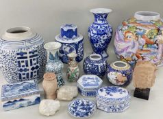 ASSORTED ORIENTAL PORCELAIN, STONE SCULTURE & POTTERY, including modern Chinese blue and white