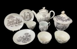 COLLECTION OF 18TH CENTURY BLACK TRANSFER PRINTED WORCESTER comprising tea bowl and saucer and