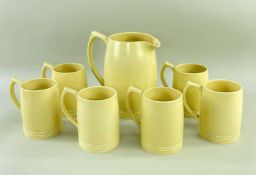 KEITH MURRAY FOR WEDGWOOD: PALE YELLOW CIDER SET, jug 20.5cm, cups 12cm (7) Comments: no apparent