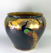 STYLISH THOMAS FORRESTER & SONS 'PHOENIX WARE' JARDINIERE, tube-line decorated with peacock before