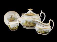SPODE PORCELAIN PART TEA SERVICE, c. 1810, comprising teapot & cover, milk jug, tea cup and