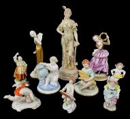 CAPODIMONTE / NAPLESWARE & OTHER CONTINENTAL FIGURES including cherubs, Art Deco figure, musician,