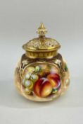 ROYAL WORCESTER BONE CHINA POT POURRI JAR & COVER, hand-painted with a still life of fallen fruit on