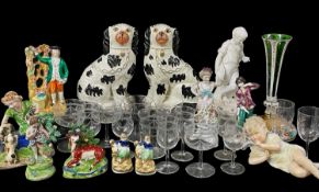 GROUP ENGLISH & CONTINENTAL CERAMICS & GLASS, including early 19th C. Walton pearlware putto,