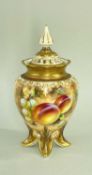 ROYAL WORCESTER BONE CHINA POT POURRI JAR & COVER, hand-painted with a still life of fruit on a