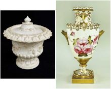 RARE SWANSEA DILLWYN & CO BISCUIT PORCELAIN VASE & COVER circa 1814-1817, of urn-shape with lid,