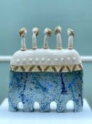 VALERIE JAMES (Welsh, b. 1947) stoneware and glazed sculpture - entitled 'Five Yew Angels', signed