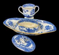 TWO RARE SWANSEA BLUE & WHITE TRANSFER EARTHENWARES circa 1810, comprising gondola shaped butter