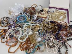 ASSORTED MODERN COSTUME JEWELLERY, comprising mainly coloured bead necklaces, earrings and bracelets