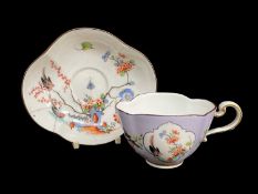 MEISSEN PORCELAIN KAKIEMON-STYLE CUP & SAUCER, quatrefoil shape, painted in the Japanese style