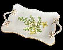 SWANSEA PORCELAIN BOTANICAL TWIG-HANDLED DISH circa 1815-1820, of rounded rectangular form,