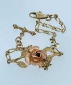9K GOLD ROSE DESIGN BRACELET, 20cms long, 4.3gms Provenance: private collection Ceredigion,