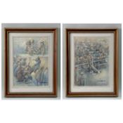 ‡ GEORGE KILIBARDA (Welsh, b. 1954) two colour pencil drawings - entitled Calf Auction, both