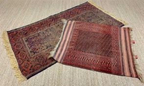 TWO SMALL CAUCASIAN RUGS including one rectangular rug with kilim ends, 182 x 100cms; 110 x 94cms (