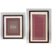 TWO MODERN SUMATRAN-STYLE SONKET WEAVINGS, rayon, 38 x 29cms and 62 x 33cms, framed (2)
