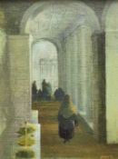 ‡ JOHN ALEXANDER HALLIDAY (Scottish, b. 1933) oil on canvas laid to board - 'Waiting for the bus