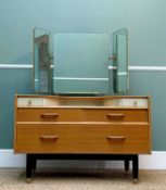 MID-CENTURY G-PLAN GOLDEN OAK 'LIBRENZA' DRESSING TABLE, c. 1960s, with triple mirror, swing-out