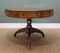 GEORGE III MAHOGANY CROSSBANDED DRUM TOP TABLE, fitted with 7 drawers, one as a stationary drawer,