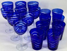 PORTMEIRION 'METROPOLIS' BLUE & CLEAR DRINKING GLASSES - eight x 480ml tumblers and nine x 300ml