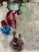 MID-CENTURY GLASSWARE including 2 x handkerchief bowls, 10cms H, a smoke glass circular bowl with