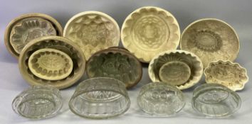 CERAMIC JELLY MOULDS COLLECTION - late 19th century, brown/cream glazed, various sizes with five