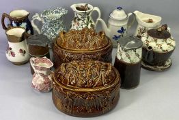 PORTMEIRION 'OVEN TO TABLE' TREACLE GLAZED GAME DISHES (2) moulded with dead game and wheatsheafs,