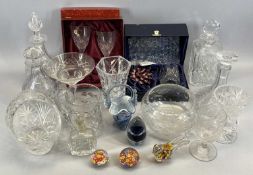 DOULTON INTERNATIONAL CRYSTAL WINE GLASSES, A PAIR, BOXED, square cut glass decanter and stopper,