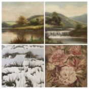 OILS ON BOARD, A PAIR, late 19th century - mountainous river views, 24 x 44.5cms, M KILFOYLE (