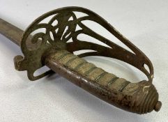 VICTORIAN OFFICER'S SWORD - 82cms single edge fullered blade, faintly etched, steel Gothic hilt,