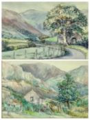 D FLANDERS watercolours (2) - mountain scenes with cottages, one signed, 32 x 46.5cms, one unsigned,