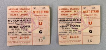 BOXING - 1966 Muhammad Ali V Henry Cooper reserved seat tickets (2), at the Arsenal Stadium