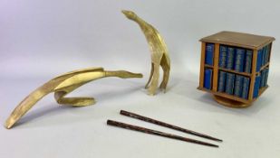 SMALL MAHOGANY REVOLVING BOOKCASE containing 32 miniaturised volumes of Shakespeare's Works, 17cms