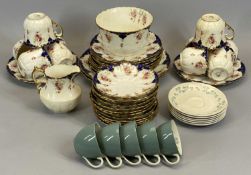 AYNSLEY TEA SERVICE - cream and blue glazed with gilded highlights and decorated with floral sprays,