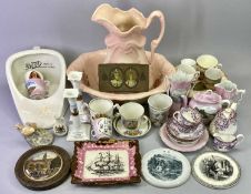 MIXED CERAMICS - late 19th century and later, Sunderland lustre rectangular plaque with shaped,