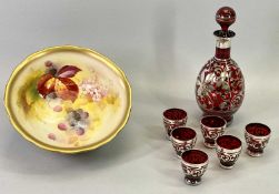 ROYAL WORCESTER 'BLUSH IVORY' CIRCULAR BOWL, hand painted with blackberries, flowers and leaves with