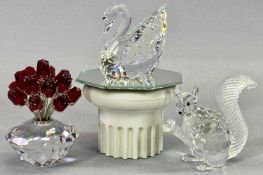 SWAROVSKI CRYSTAL FIGURES - Swan 187407, 11cms H including pedestal, Squirrel Limited Edition 10th