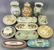 VICTORIAN SOAP DISHES - six oval and three circular with covers, transfer decoration and three other