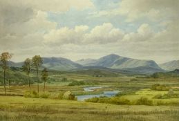 WJ FERGUSON (Scottish died 1915) watercolour - extensive mountainous landscape with river to centre,