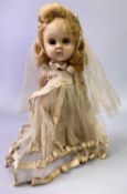 AMERICAN GINNY COLLECTOR'S DOLL - blonde hair and blue eyes in a wedding type dress and bonnet