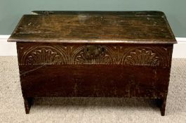 CIRCA 1800 OAK SIX PLANK COFFER - 48cms H, 87cms W, 40cms D