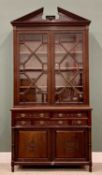 CHIPPENDALE STYLE MAHOGANY BOOKCASE CUPBOARD - elegant example with fretwork pediment, blind
