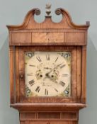 LONGCASE CLOCK - oak cased with mixed woods inlay, eight day movement, painted dial marked 
