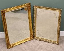 RECTANGULAR WALL MIRRORS (2) - ornate gilt framed, bevelled glass - 75 x 106cms and 70 x 98cms