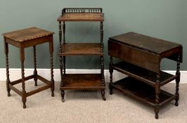 VICTORIAN TYPE WALNUT THREE TIER WHATNOT - with galleried upper shelf, 101cms H, 53cms W, 37cms D